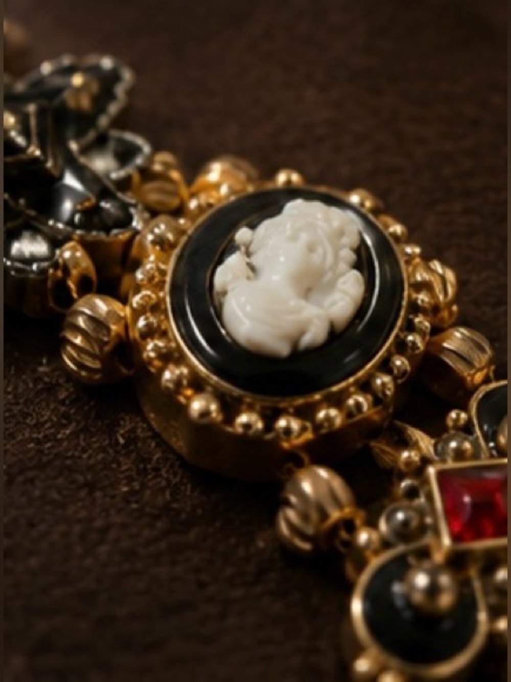 Vintage Art Deco Charm Bracelet | Antique Gold Statement Bracelet | Colorful - Picture 5 of 12